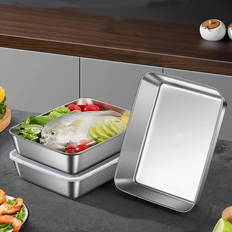 Food Storage Boxes With Lids - 3/6Pcs Stainless Steel Rectangular Food Storage