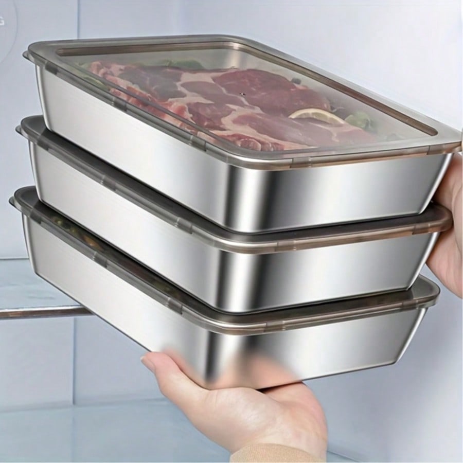 Food Storage Boxes With Lids - 6pcs(3 Boxes+ 3 Lids) Stainless Steel