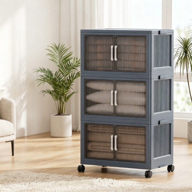 Food Storage Utensils - 3‑Tier Foldable Plastic Storage Cabinet with