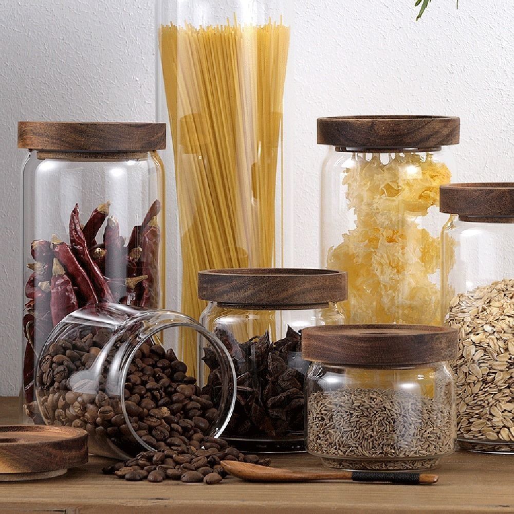 Multi-Use Wooden Lid Glass Foo - Food Storage Glass Round review and price