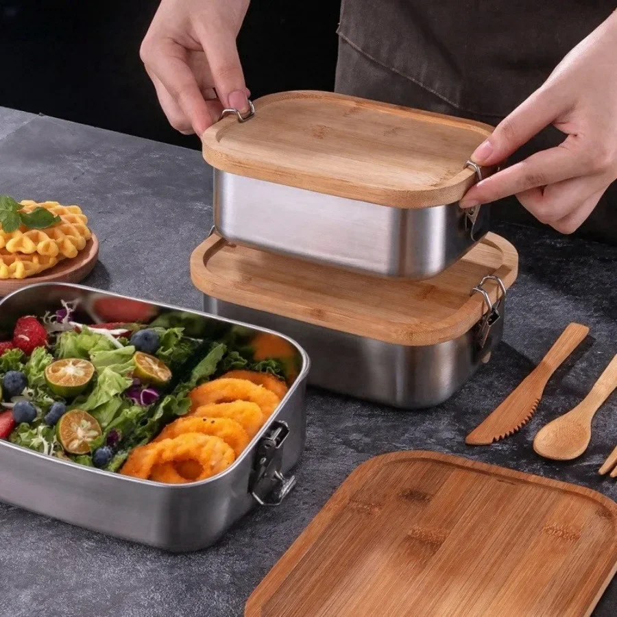 New 304 Stainless Steel Bamboo - Food Storage Boxes With Lids review and price