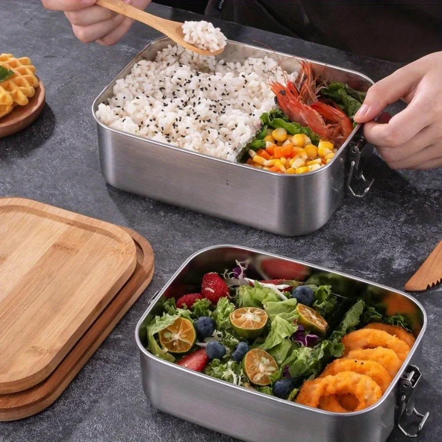 New 304 Stainless Steel Bamboo - Food Storage Boxes With Lids review and price