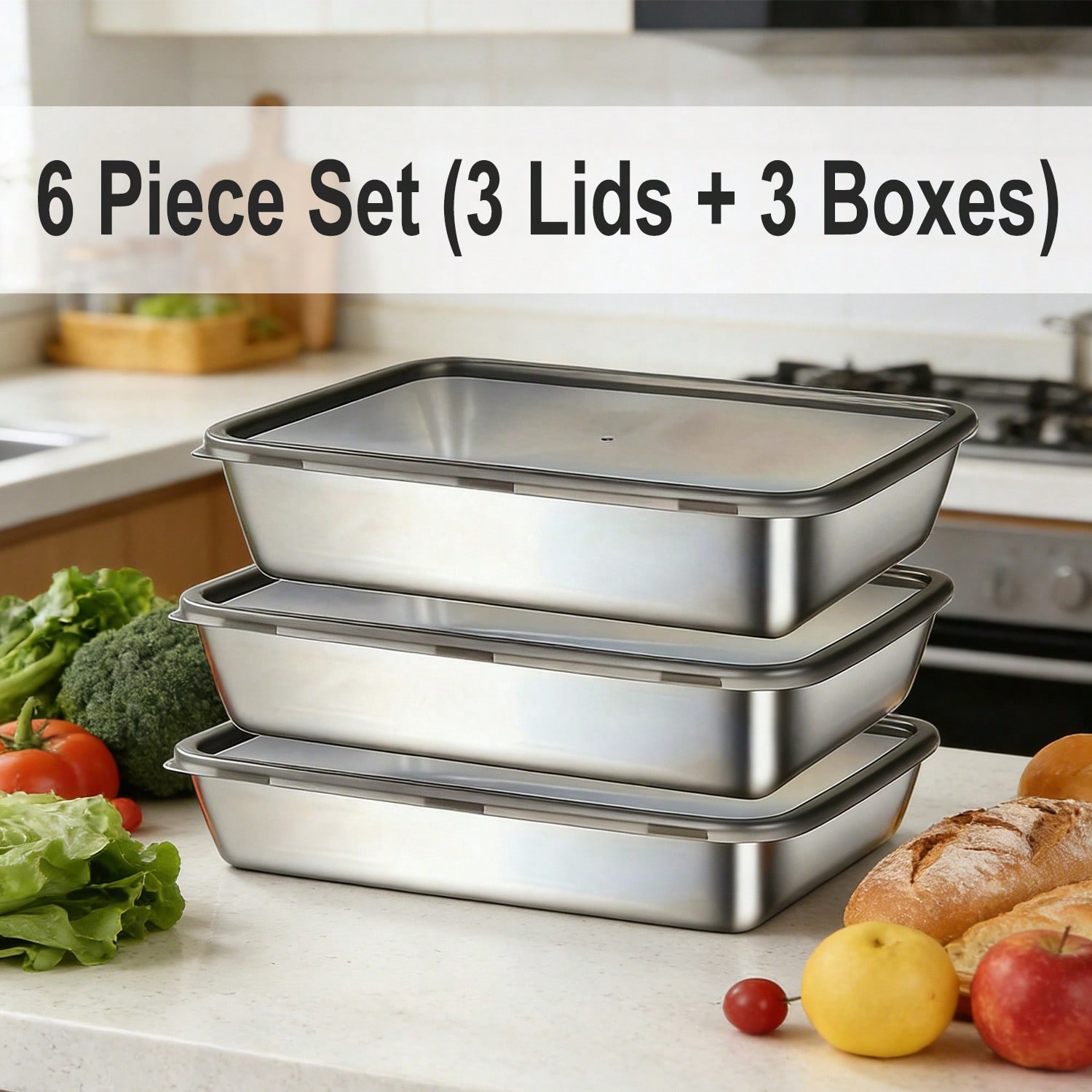 6pcs(3 Boxes+ 3 Lids) Stainles - Food Storage Boxes With Lids review and price