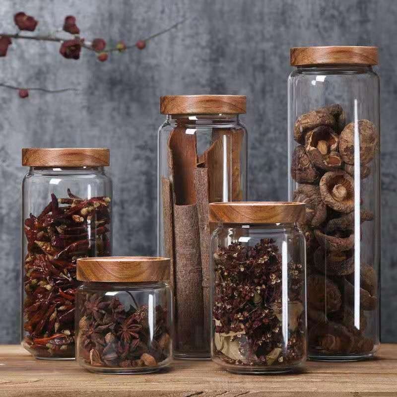 Round Glass Tube Jar Acacia Wo - Food Storage Glass Round review and price