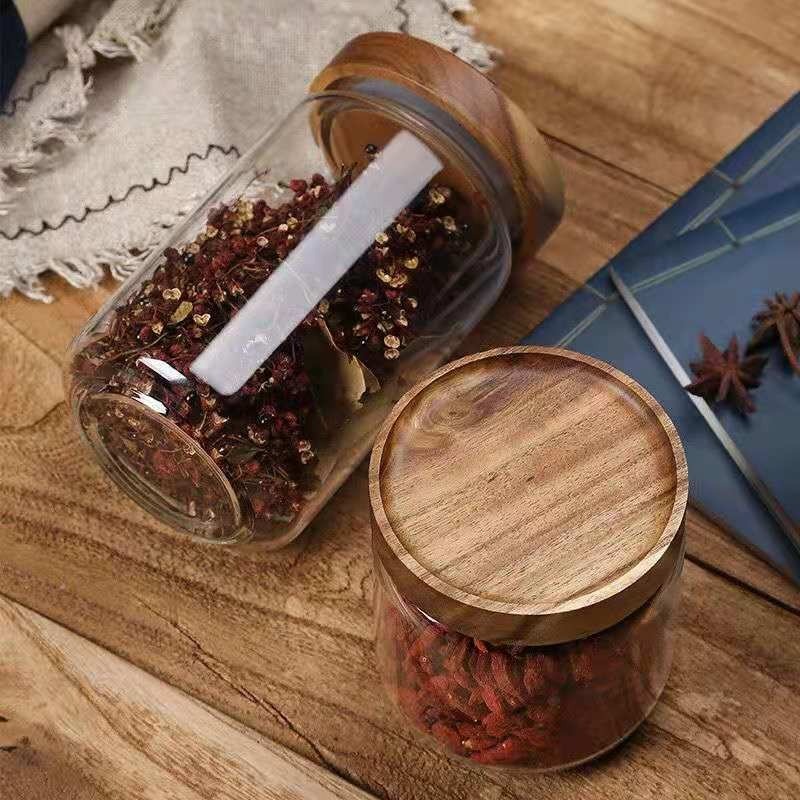 Round Glass Tube Jar Acacia Wo - Food Storage Glass Round review and price